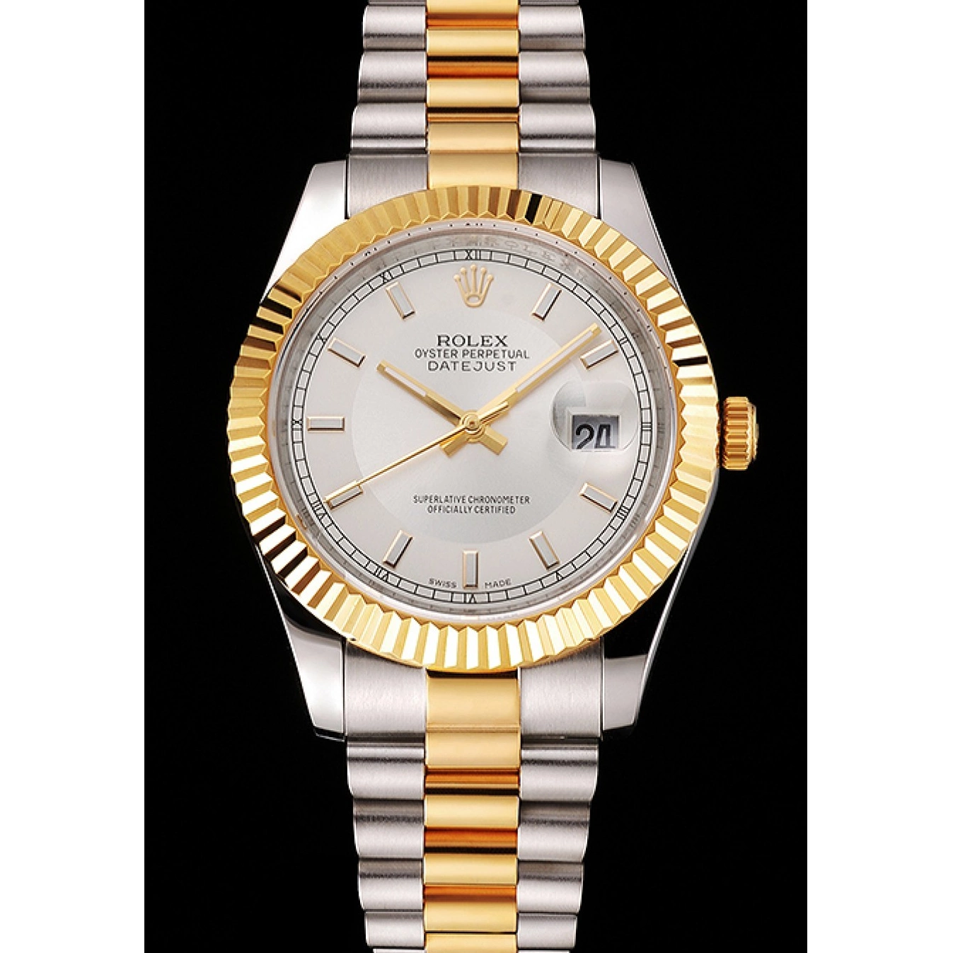 Rolex copies cheap Stainless Bracelet Gold Dial Gold Two Bezel Steel Tone Rolex Case White Datejust Swiss 0715